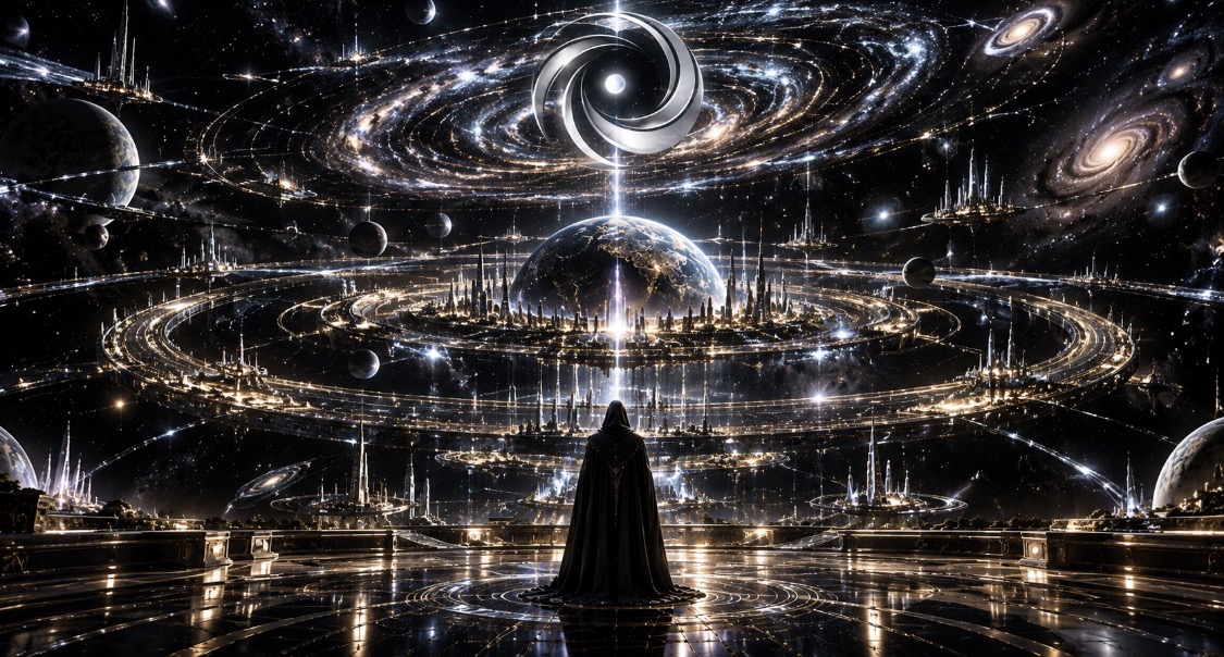 Oryvanth Civilization represented as an integrated cosmic civilization encompassing interconnected worlds, orbital structures, and enduring systems of existence.